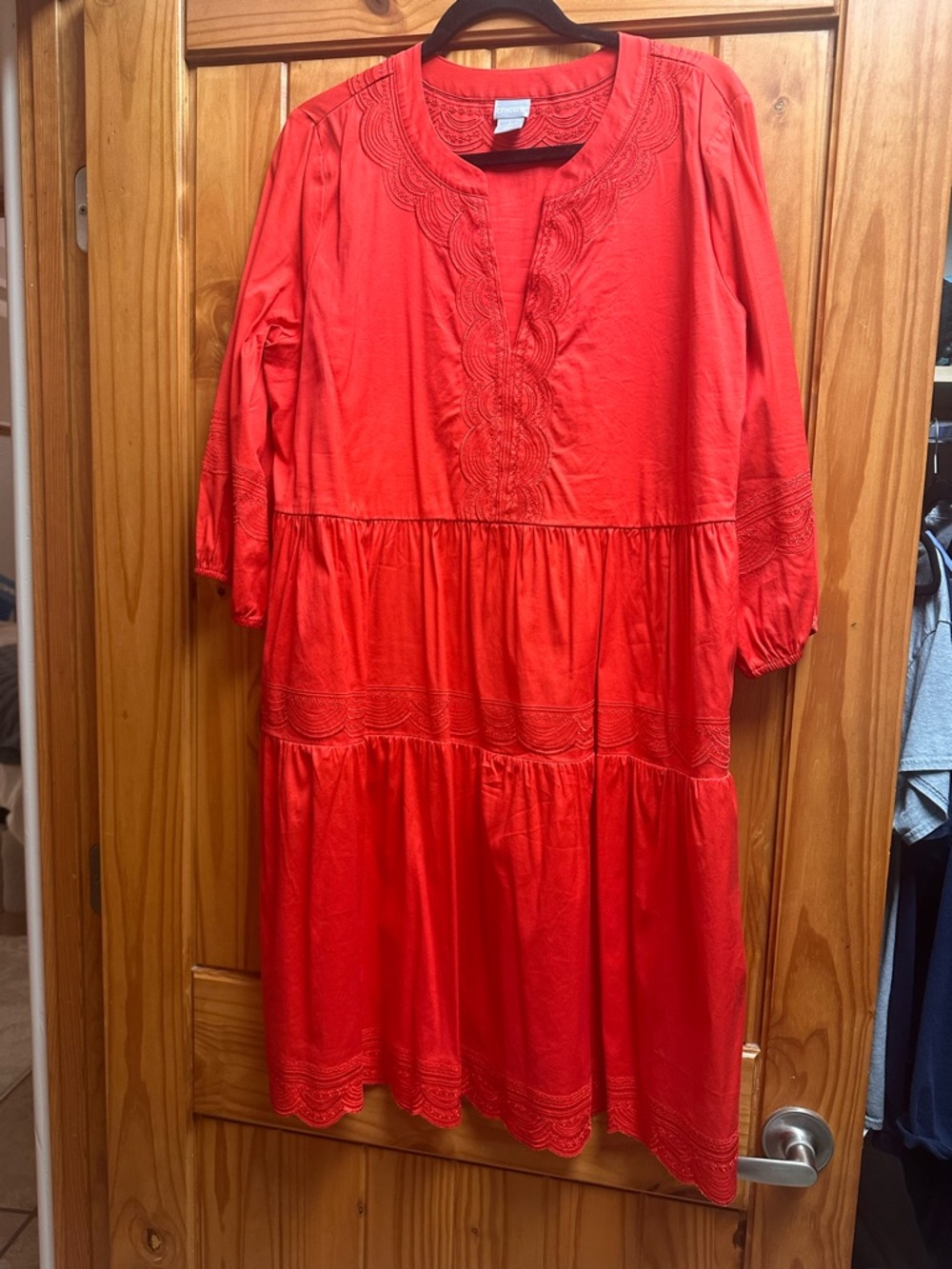 Chicos Embroidered Tiered Red Dress